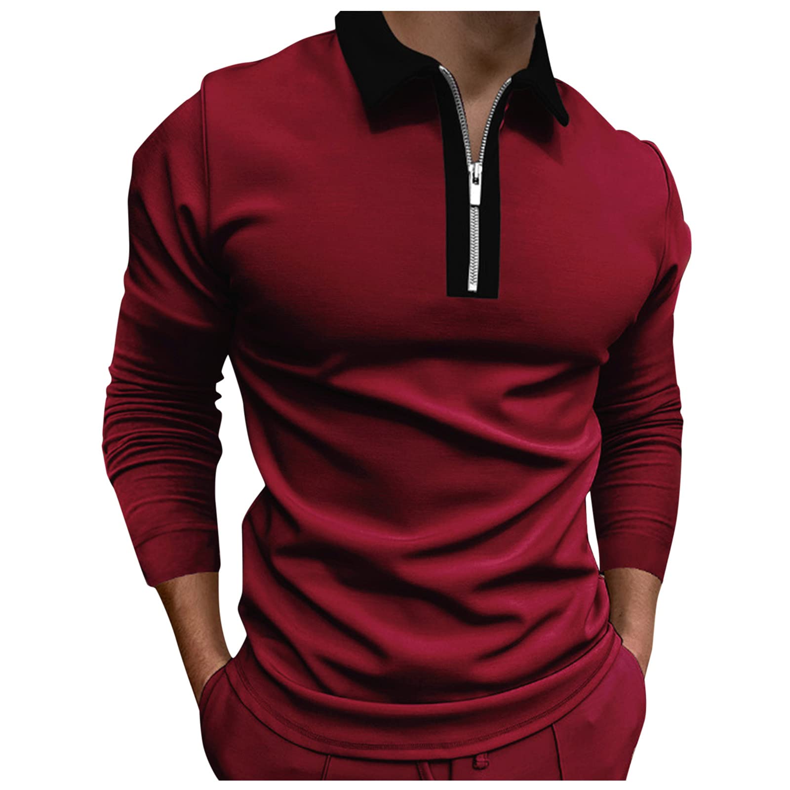 Men's Long Sleeve Casual Zipper Shirt - Solid Color Turn Down Collar Blouse for Running & Outdoor Activities | Breathable Comfort Tee for Workout, Gym & Daily Wear