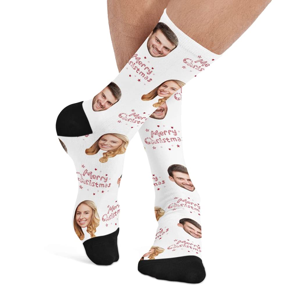 Custom Christmas Novelty Socks with Funny Print - Personalized Photo Socks for Couples | Unisex Crew Socks for Men & Women | Perfect Gift for Holidays, Stocking Stuffers & Christmas Parties