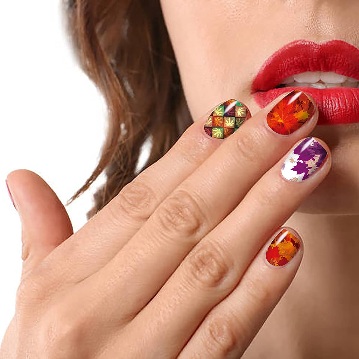 JERCLITY 24 Sheets Halloween Nail Polish Strips - Real Maple Leaf Nail Stickers, Full Nail Wraps for Women, DIY Nail Art for Halloween & Holiday Parties, Includes Nail File - Perfect for Costume Parties, Pumpkin Carving, Trick or Treating
