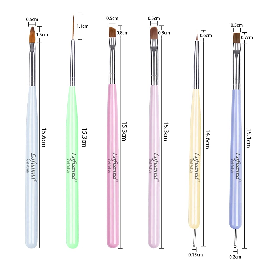 Lofuanna 6-Piece Nail Art Brush Set - Professional Acrylic Nail Brush, Nail Polish Brush, Dotting Pen for DIY Manicure & Nail Design | Perfect for Home Salon, Professional Use & Nail Art Beginners