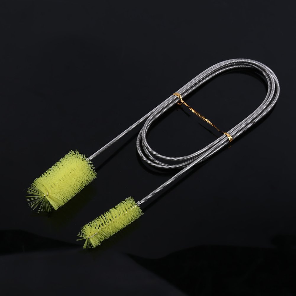 Flexible Double Tube Cleaning Brush for Water Pipes - Spring Fish Tank Brush, Durable Tube Cleaner with Long Handle (Yellow) - Perfect for Aquariums, Home Plumbing & Kitchen Sink Maintenance