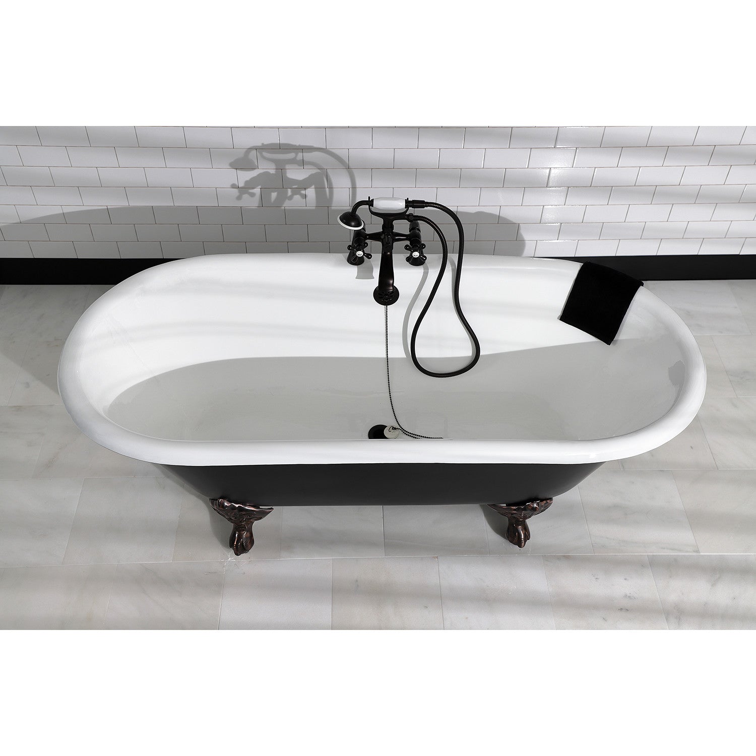 Aqua Eden 66 Inch Cast Iron Clawfoot Bathtub - Oval Double Ended Freestanding Tub with 7 Inch Faucet Holes (Black/White/Oil Rubbed Bronze) | Vintage Bathroom Centerpiece for Luxury Homes & Spa Retreats
