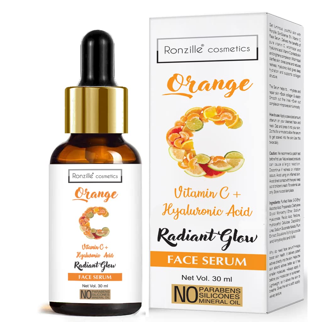 Ronzille Vitamin C + Hyaluronic Acid Face Serum for Brightening & Hydration - 30ml | Anti-Aging, Dark Spot Treatment & Glowing Skin Care | Day & Night Use for All Skin Types