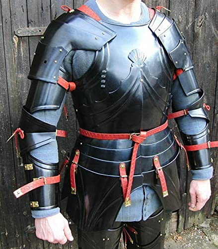 18GA Steel Medieval Upper Body Armor Suit - Breastplate with Hand & Pauldrons for LARP, Cosplay, Renaissance Fairs & Historical Reenactments