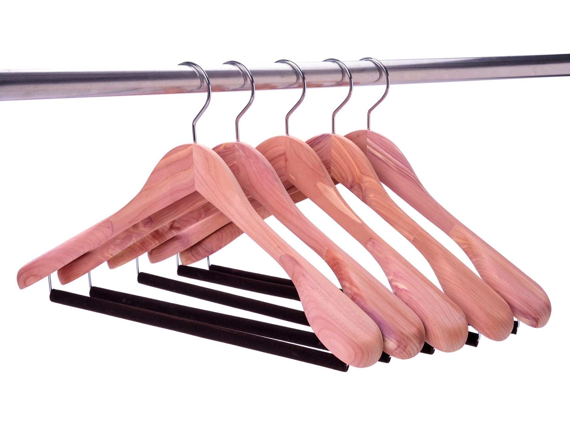 Premium 6-Pack Cedar Wood Hangers with Wide Shoulders - Heavy Duty Velvet Coat Hangers for Suits, Dresses & Jackets - Natural Cedar Scent & Durable Design - Perfect for Closet Organization & Luxury Wardrobe Storage (Brown, 6 Count)