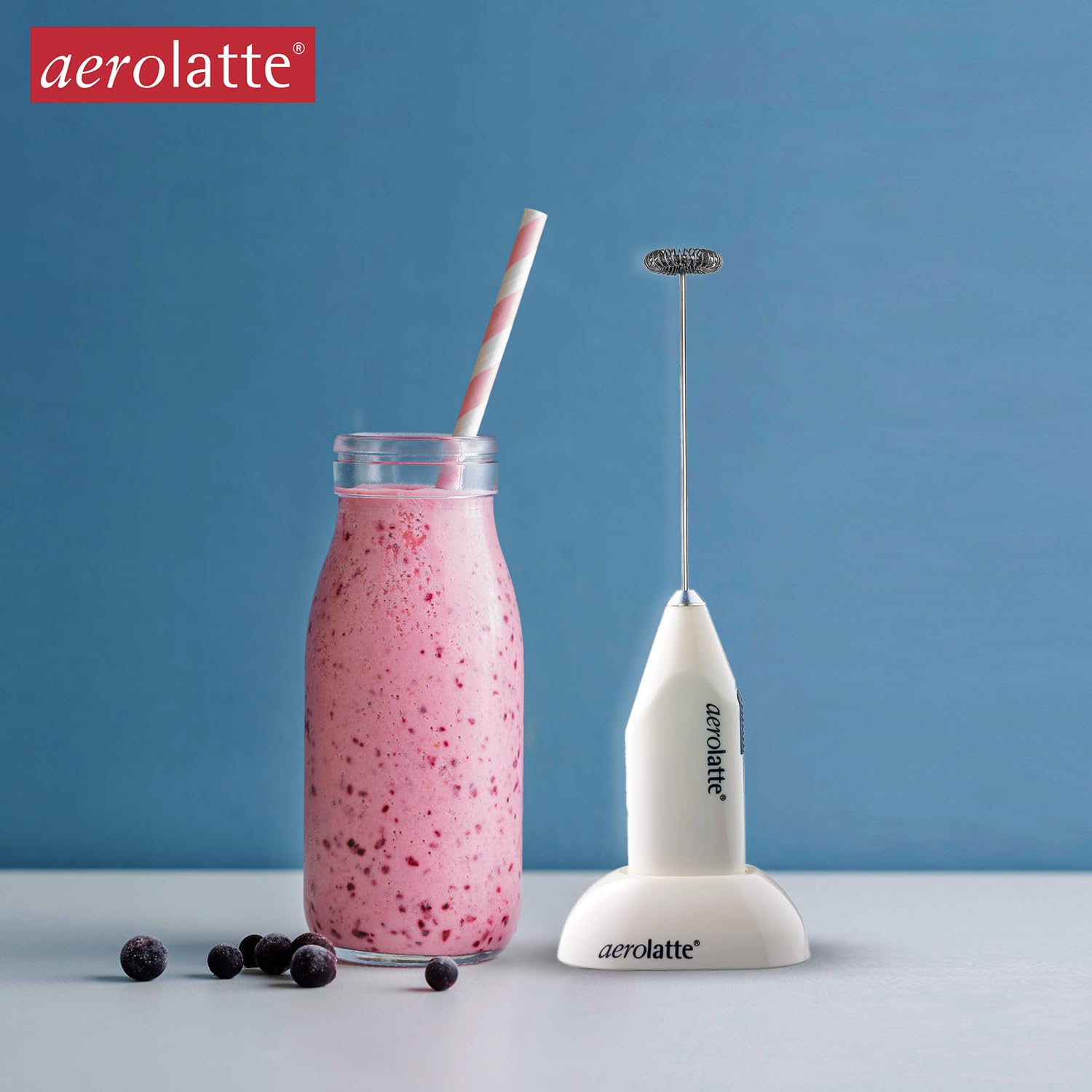 Original Aerolatte Milk Frother with Counter Stand - Steam-Free Handheld Frother for Coffee, Hot Chocolate & Lattes (Ivory, Batteries Included) - Perfect for Home Baristas & Coffee Lovers