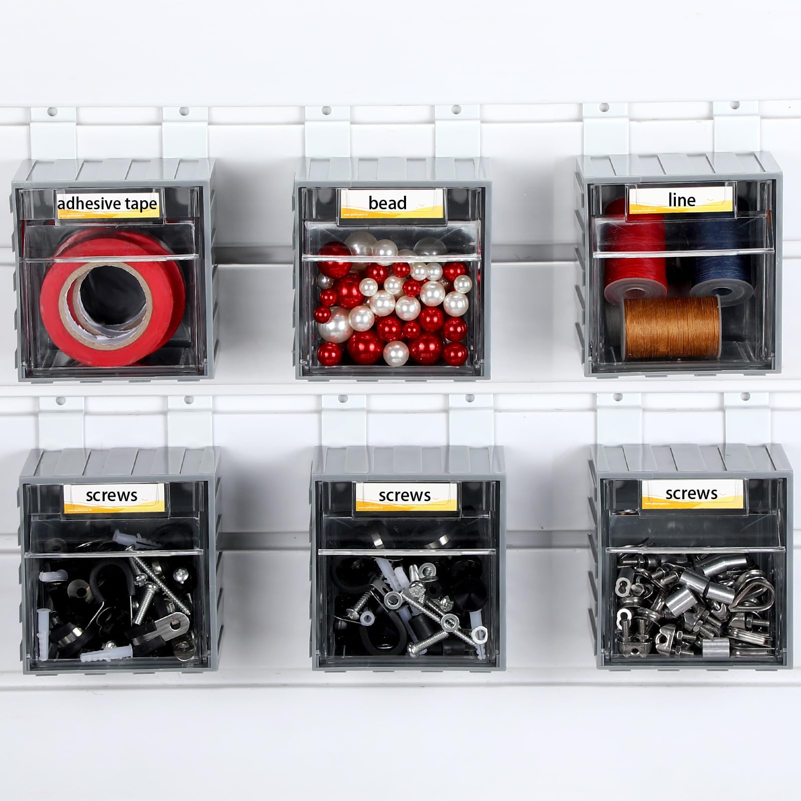 6 Pack Slatwall Bins with Hooks - Wall Mount Storage Baskets with Labels & Tip-Out Design - Hanging Organizer for Garage, Workshop, Retail & Home Organization - Durable Slatwall Panel Accessories