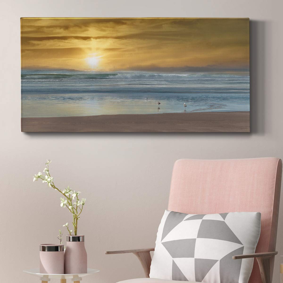 Modern Ocean Sunset Canvas Wall Art - Blue Beach Landscape Print for Living Room, Bedroom, Bathroom & Office Decor - Ready to Hang 20x40 Inches - Perfect for Coastal, Nautical & Boho Home Styling
