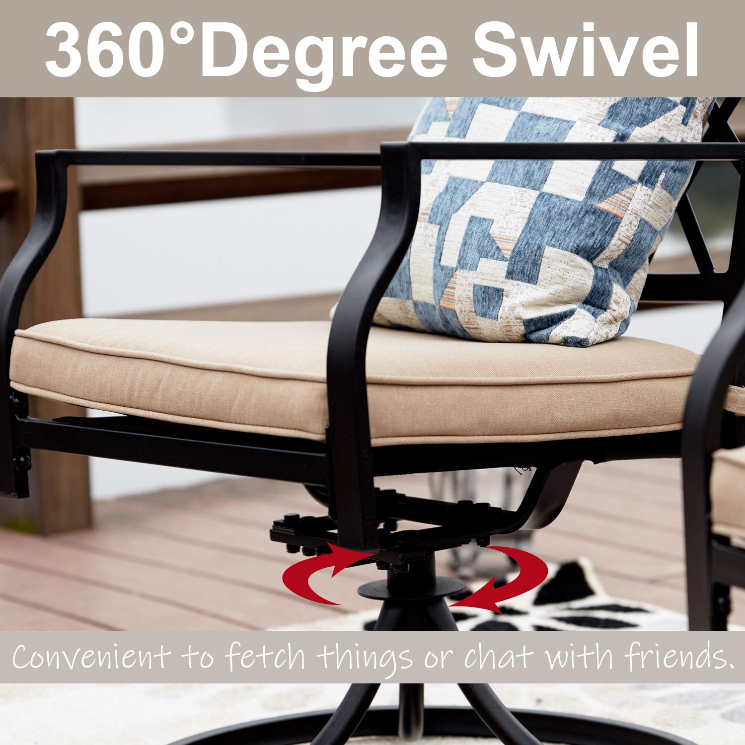 Premium Outdoor Swivel Rocking Chairs - Patio Lounge Bistro Set with Metal Frame, Comfortable Armrests - Perfect for Garden, Backyard, Poolside Relaxation (Set of 2, Beige)