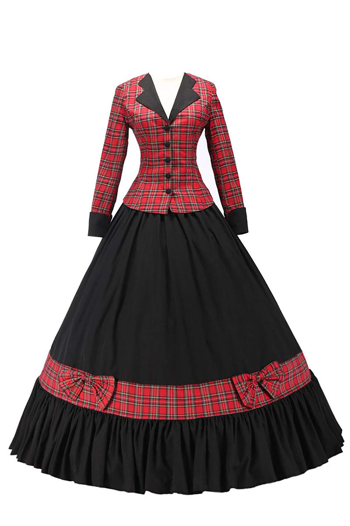Victorian Tartan Ball Gown Dress with Ruffles & Bow - Civil War Era Inspired MCOS Costume for Historical Reenactments, Cosplay & Themed Parties