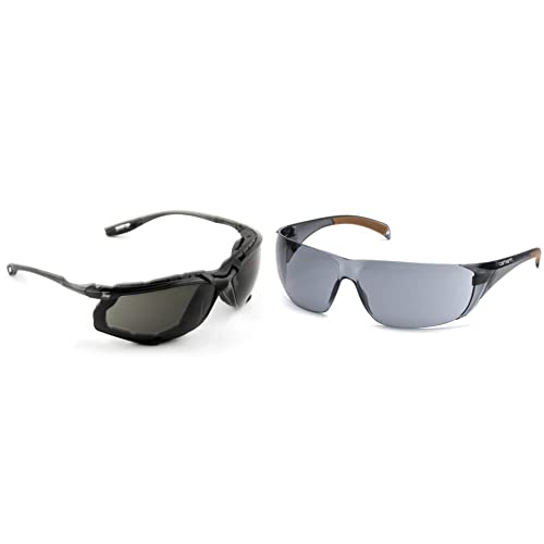 3M Virtua CCS Safety Glasses - ANSI Z87.1 Certified, Anti-Fog Gray Lens, Black Frame with Corded Ear Plug System & Removable Foam Gasket | Carhartt Billings Safety Sunglasses with Anti-Fog Gray Lens | Perfect for Construction, Woodworking, and Industrial Work Protection