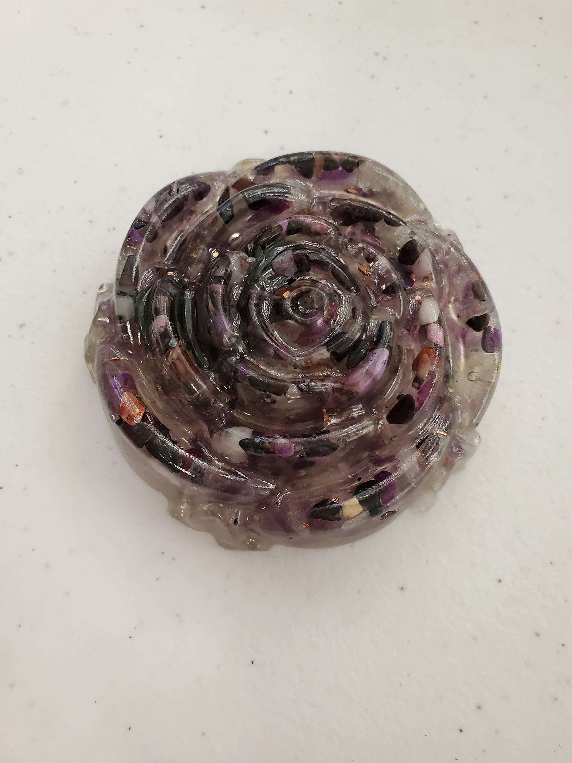 Orgone Rose Energy Pyramid - Natural Sugilite, Hematite, Rose Quartz & Amethyst Crystal Healing Stone for Stress Relief, Meditation & Positive Energy - Home Office Decor & Spiritual Gift