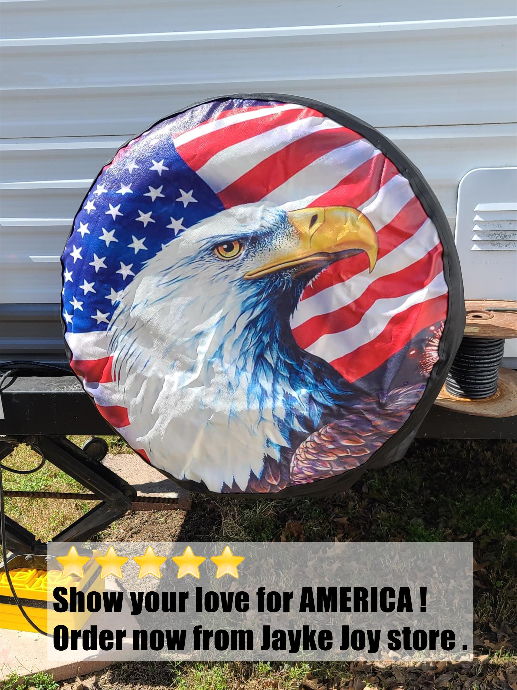 American Flag Eagle Waterproof Dust-Proof Spare Tire Cover - 14 Inch Wheel Cover for Jeep, Trailer, RV, SUV & Camper Van | Durable Protection for Off-Road Adventures & Camping Trips