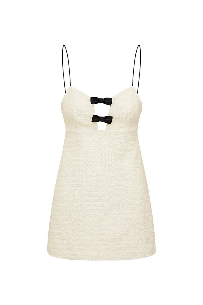 Adelaide Tweed Mini Dress in Cream | Vintage-Inspired A-Line Skirt Dress for Women | Perfect for Cocktail Parties, Date Nights & Office Wear