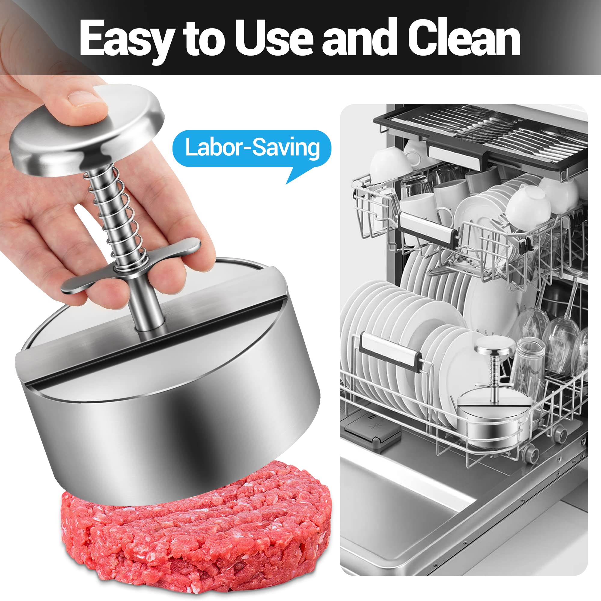 304 Stainless Steel Adjustable Burger Press Maker - Non-Stick Patty Shaper for Beef, Veggie & BBQ Burgers (4.52 Inch) - Perfect for Home Cooking, Backyard Grilling & Restaurant Use