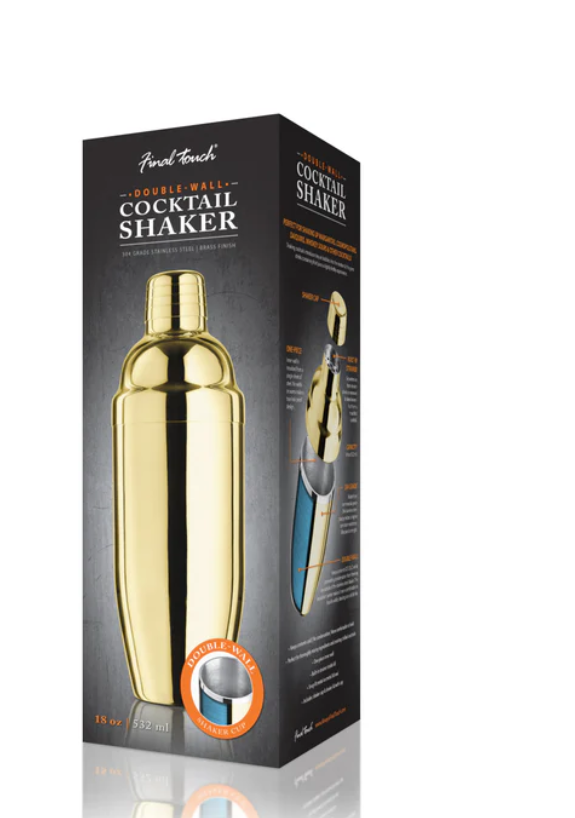 Premium Double Wall Stainless Steel Cocktail Shaker with Brass Finish - Professional Bartender Mixing Tool for Home Bars, Cocktail Parties & Mixology Enthusiasts