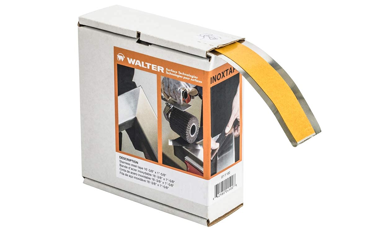 Walter Surface Technologies 07T100 Stainless Steel Tape with Adhesive Abrasive Strip - Perfect for Metal Finishing, Sanding, and Surface Preparation in Industrial and DIY Projects
