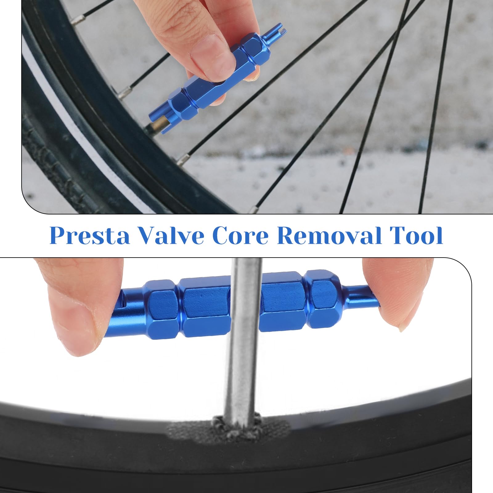 2Pcs Stainless Steel Valve Stem Removal Tool Set - Presta & Schrader Valve Core Puller for Bike & Car Tires - No Scratch Tire Valve Repair Install Tool (Blue) - Perfect for Road Bikes, Mountain Bikes & Auto Tire Maintenance