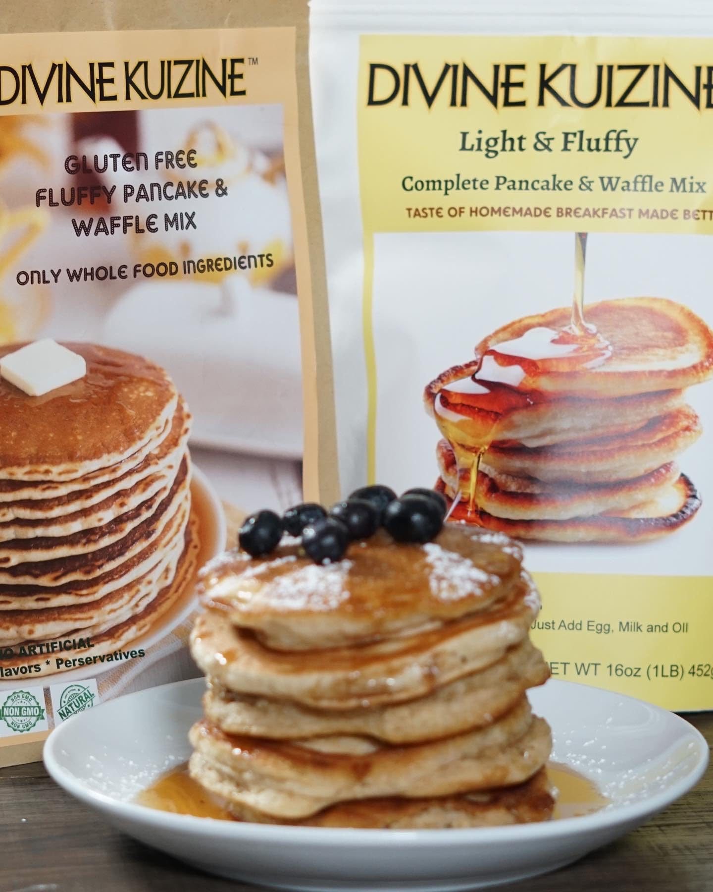DivineKuizine Light & Fluffy Complete Pancake & Waffle Mix - 2lb | Easy to Use, Healthy Homemade Pancake & Waffle Mix | Perfect for Breakfast, Brunch, and Family Gatherings
