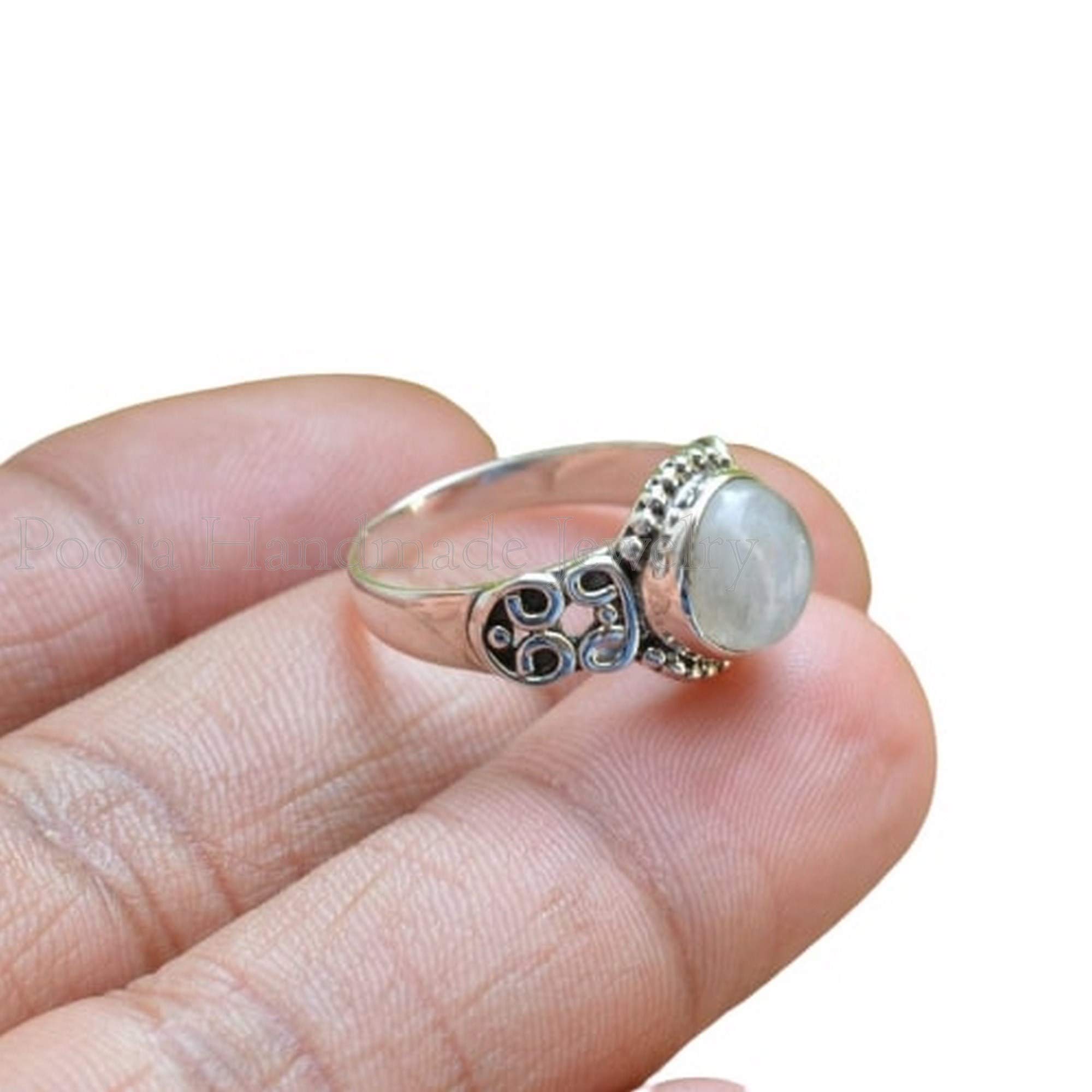 Natural Rainbow Moonstone Ring - 925 Sterling Silver Bohemian Dainty Gemstone Jewelry for Women | Minimalist Delicate Ring for Party Wear, Gift for Her, Everyday Elegance & Special Occasions