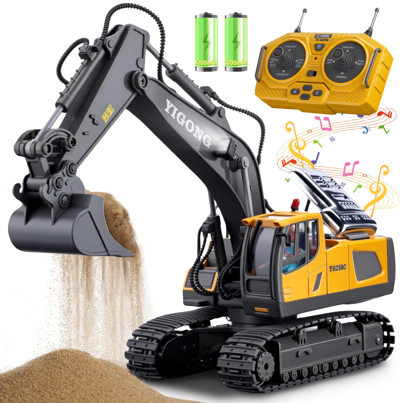 1:20 Scale Remote Control Excavator Toy - 11 Channel RC Construction Vehicle with 680° Rotation & Hydraulic System | Perfect Gift for Boys Ages 4-10 | Christmas Birthday Present | Outdoor Sandbox & Construction Play