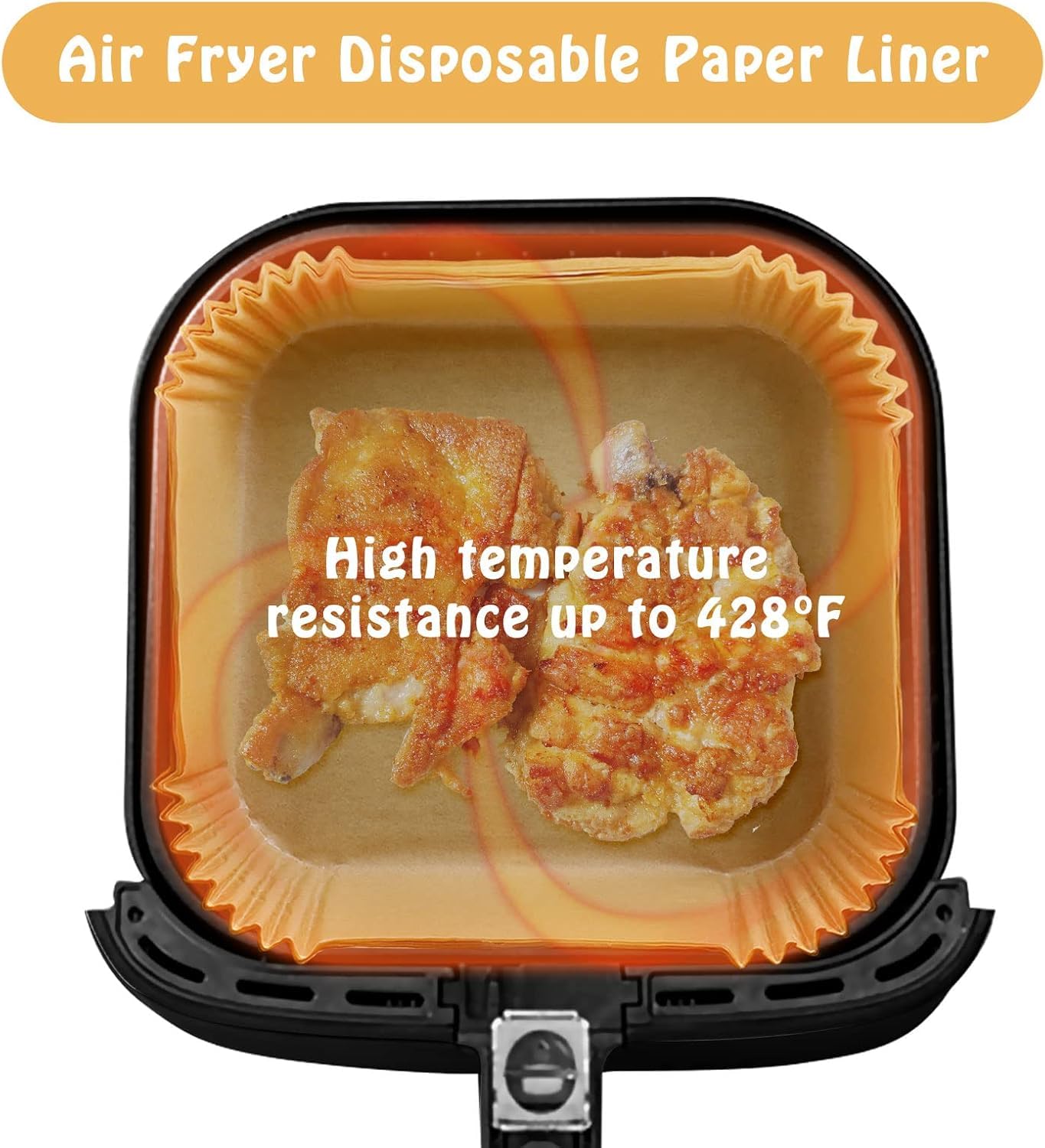 UENMOON 100pcs Square Air Fryer Liners - Non-Stick Silicone Coated Disposable Paper Sheets for Easy Cleanup | Perfect for Air Fryers, Ovens & Baking | Healthy Cooking & Hassle-Free Cleaning