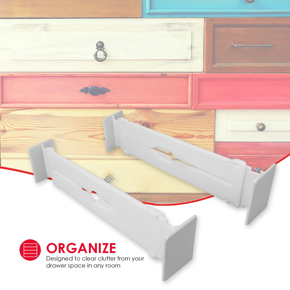 Home Basics Plastic Adjustable Drawer Organizer Dividers (2-Pack) - Expandable 12 to 21.75 Inches - White Storage Trays for Bedroom, Kitchen & Office - Perfect for Utensils, Makeup, Office Supplies & Socks Organization
