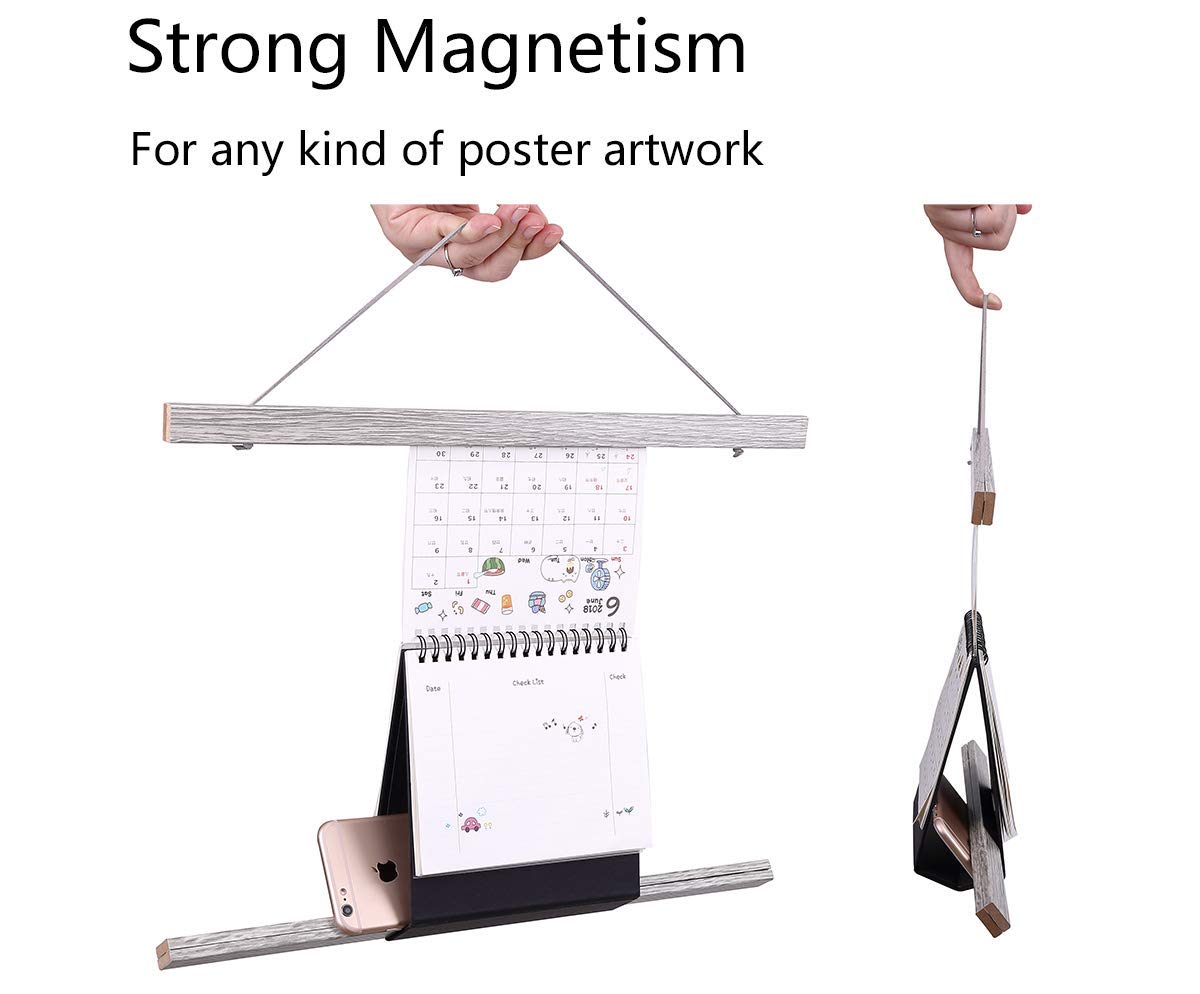 2 Pack Magnetic Poster Hanger Frame Set - Light Wood Finish for 24x36, 24x32, 24x18 Inch Art Prints & Canvas - Easy Hanging Kit with Dowel (Grey, 24