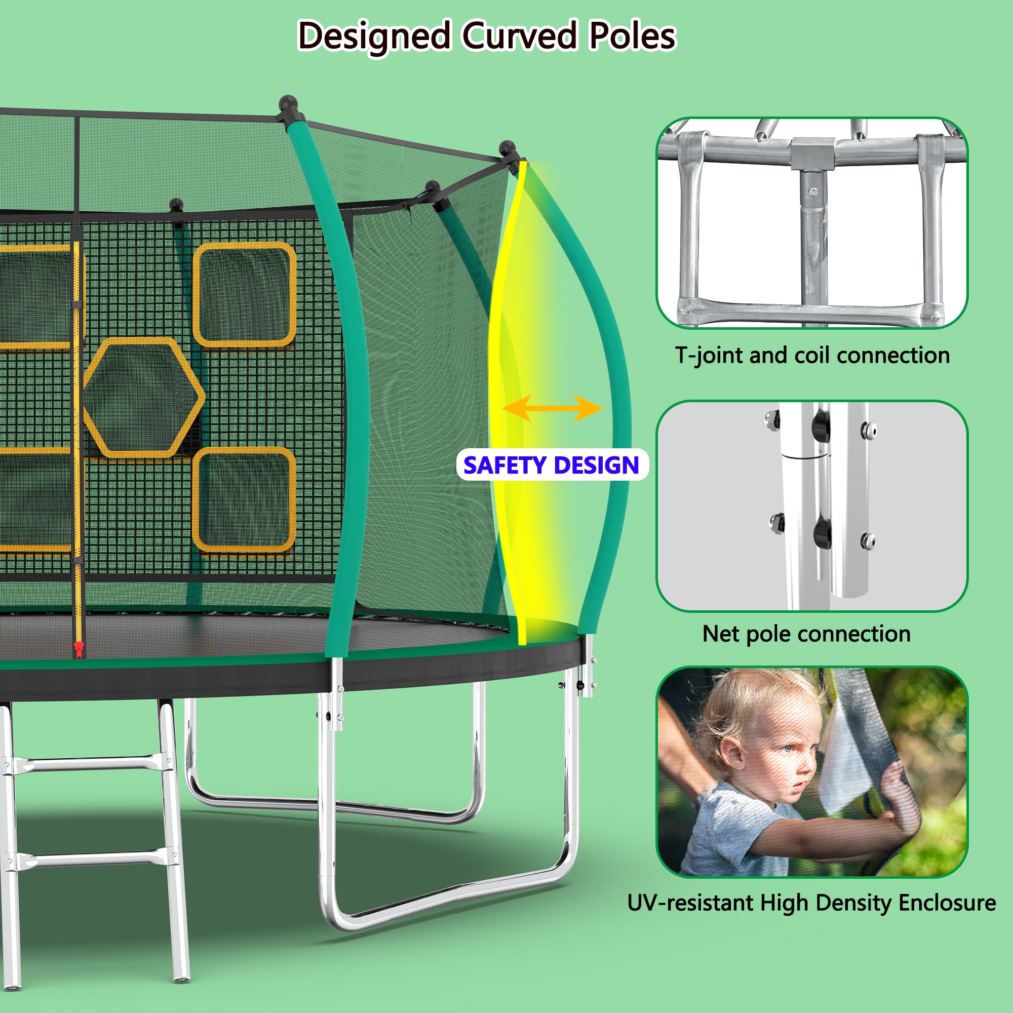 14FT Trampoline with Safety Enclosure & Ladder - ASTM Approved Outdoor Trampoline for Kids - Perfect for Backyard Fun, Exercise & Family Recreation