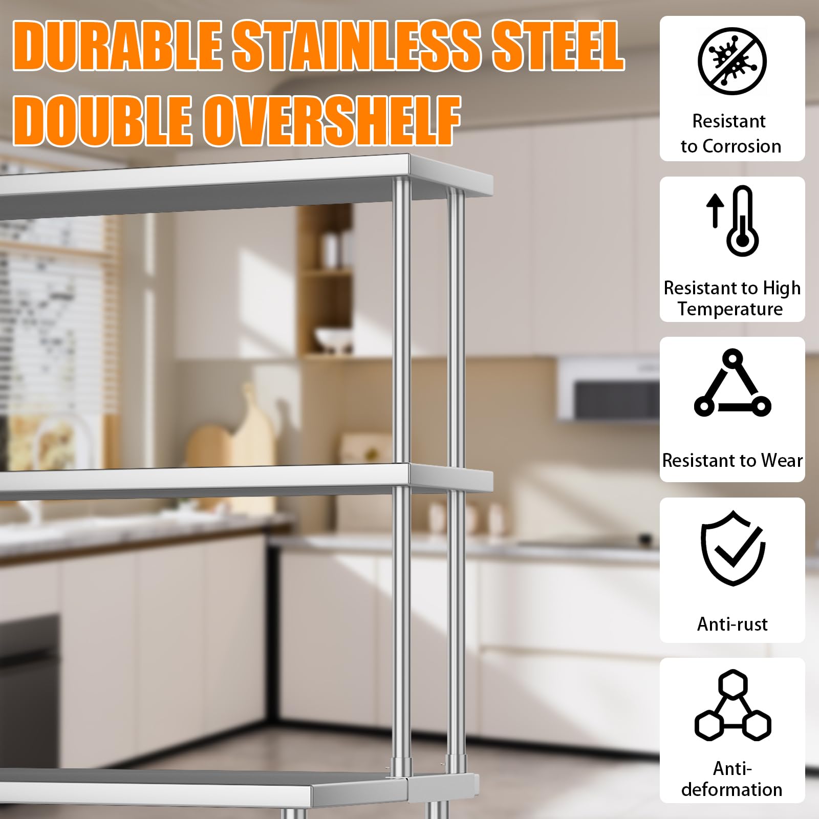 Stainless Steel 2-Tier Adjustable Overshelf for Work & Prep Table - 12