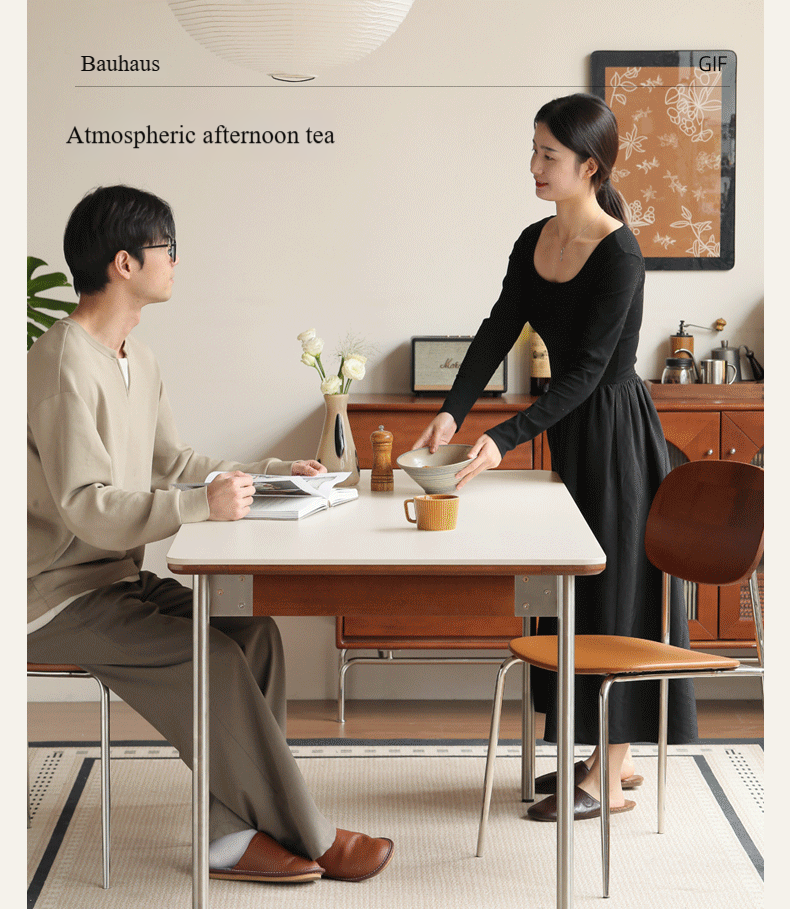 Modern Poplar Solid Wood Bauhaus Dining Table - Minimalist Scandinavian Style for Small Spaces - Perfect for Apartments, Breakfast Nooks & Cozy Dining Areas