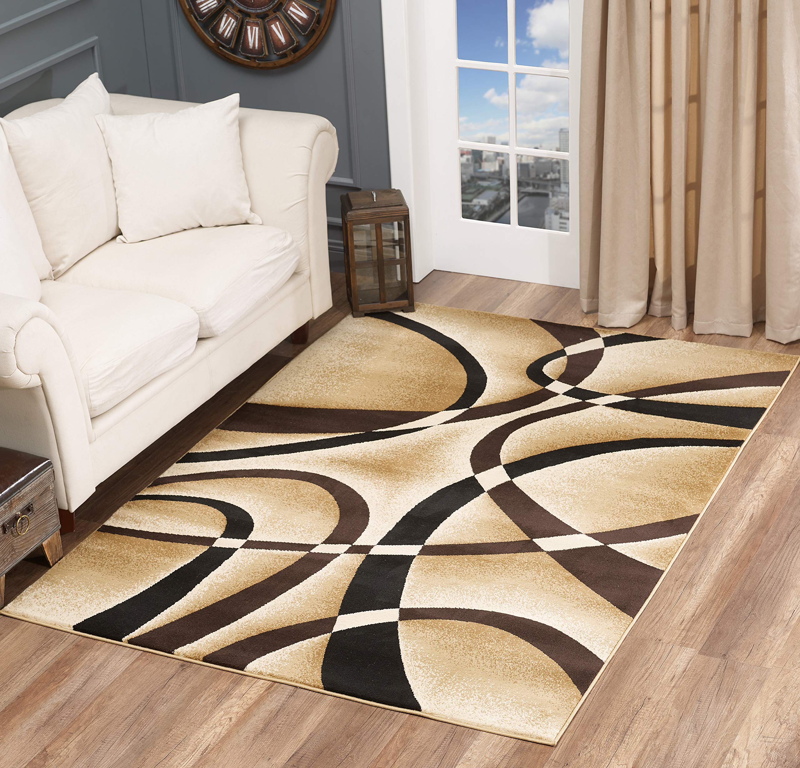 GLORY RUGS Modern 8x10 Brown Swirl Area Rug - Non-Slip Contemporary Carpet for Bedroom, Living Room & Dining Room | Sevilla Collection 4816 | Soft & Durable Floor Covering for Home Decor (8x10 Feet, Brown)