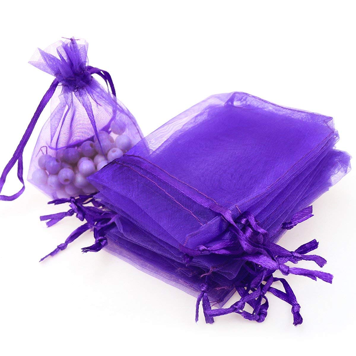 3.54x2.76in 100Pcs Organza Bags for Wedding Favors & Jewelry Packaging - Purple