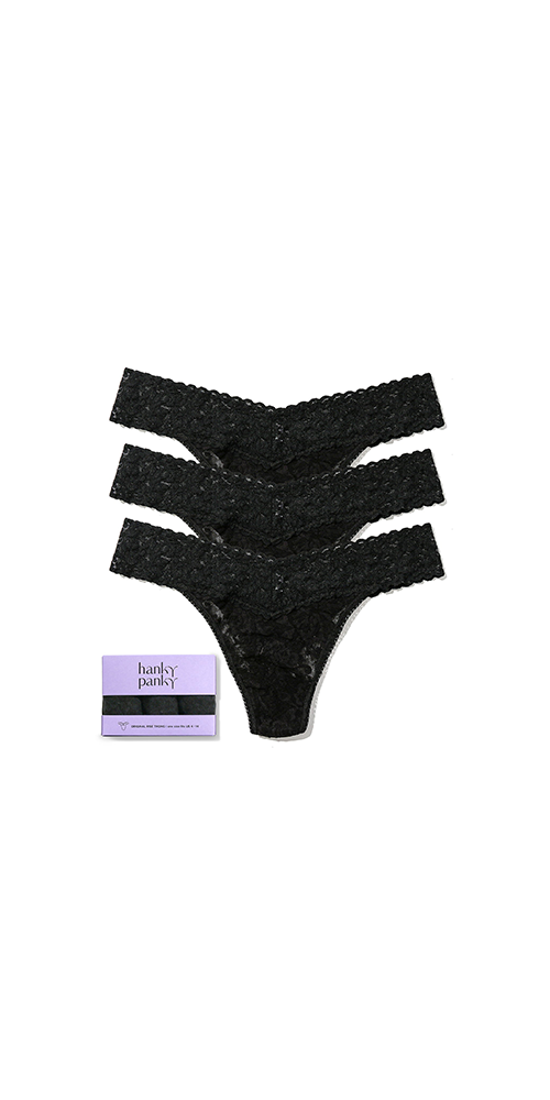 3 Pack Signature Lace® Original Rise Thongs - Soft Cotton Underwear for Women, Black | Everyday Comfort, Sleepwear & Intimate Wear