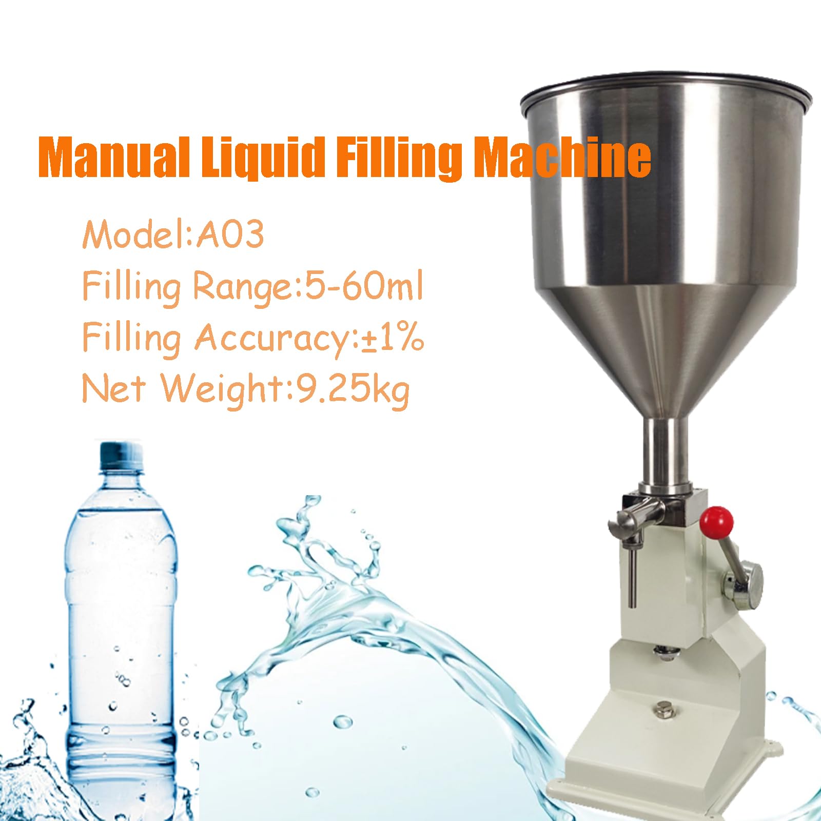 INTBUYING Manual Liquid Filling Machine - Stainless Steel 10L Hopper Bottle Filler for 5-60ml Adjustable Paste & Liquid (Ideal for Cosmetics, Essential Oils, and DIY Projects)