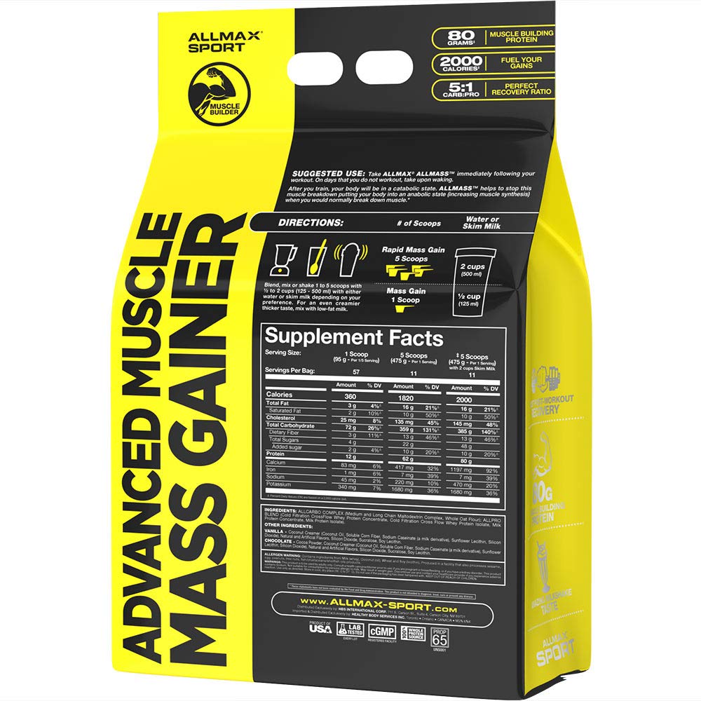 Allmax Nutrition All Mass Post Workout Gainer - High Calorie Protein Powder for Muscle Growth & Recovery, Vanilla Flavor, 12lb (Pack of 1) | Ideal for Bodybuilding, Weight Gain & Post-Workout Recovery