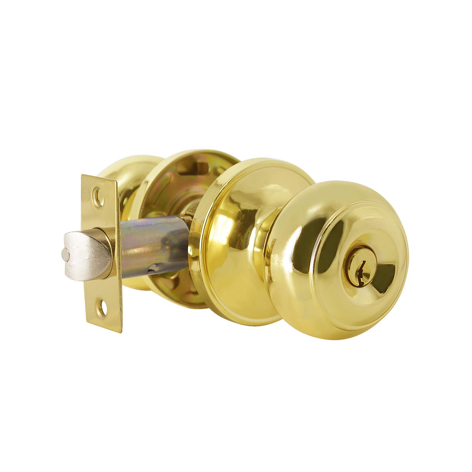 Probrico Keyed Entry Door Knob with Lock - Polished Brass Flat Ball Design for Exterior & Interior Doors (Front/Back) - Secure Home & Office Entry - 1 Pack - Perfect for Residential Homes, Apartments, and Commercial Buildings