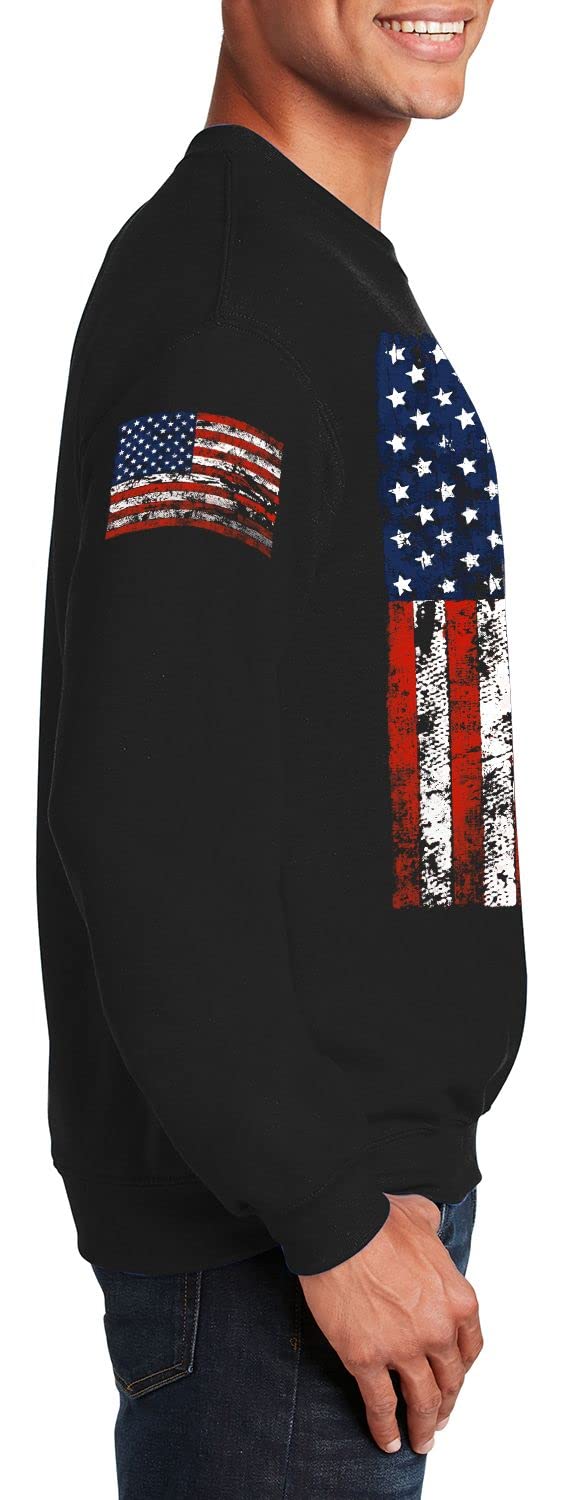 Shop4ever® USA Flag Vertical Design Crewneck Sweatshirt with Patriotic Sleeve - Perfect for 4th of July, Veterans Day & American Pride Events