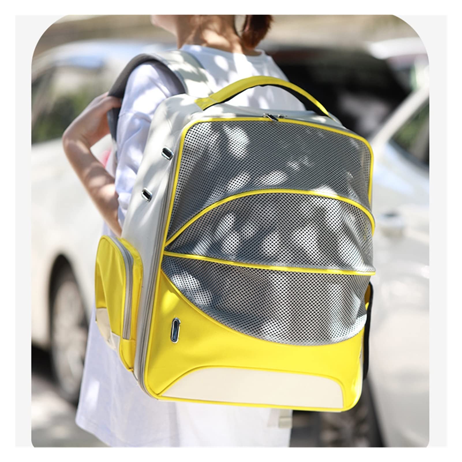 Breathable Pet Backpack Carrier for Cats & Small Dogs - Large Space Travel Bag (36x33x43cm) - Yellow Color - Perfect for Outdoor Adventures, Vet Visits & Air Travel