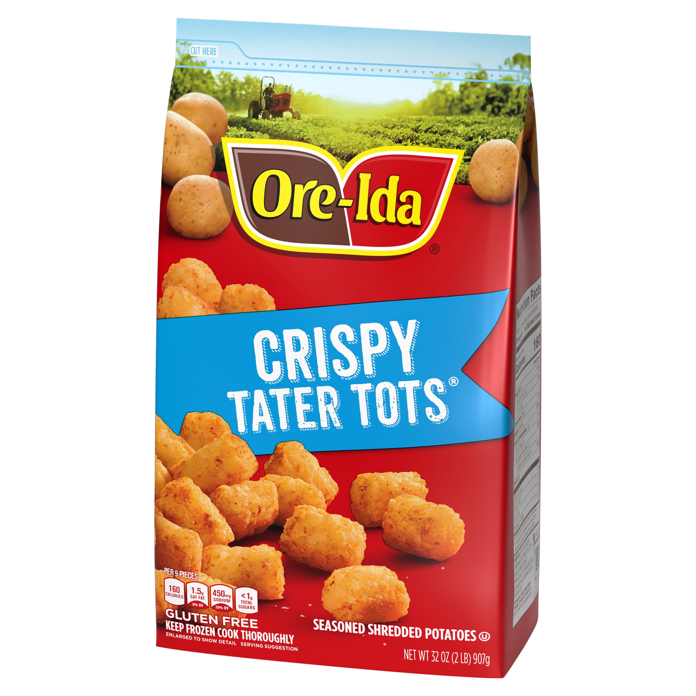 Ore-Ida Crispy Tater Tots Seasoned Shredded Frozen Potatoes - 32 oz Bag - Perfect for Snacks, Appetizers & Family Meals