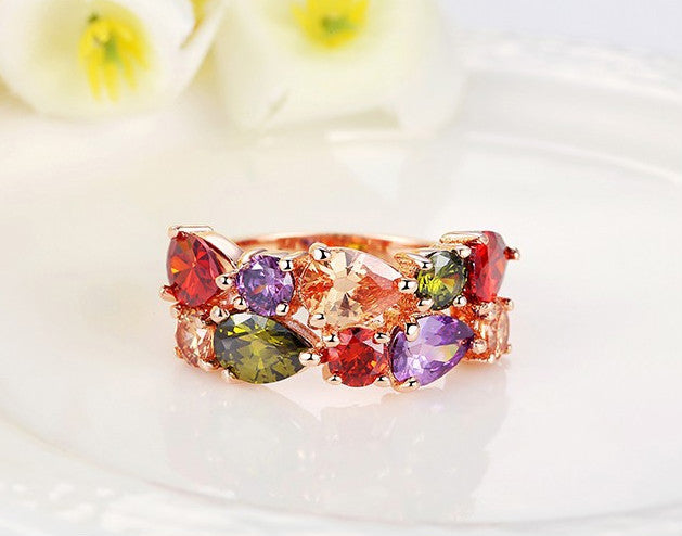 Stunning Multi-Color Zirconia Ring for Women | Elegant Zircon Jewelry | Perfect for Parties, Weddings & Special Occasions