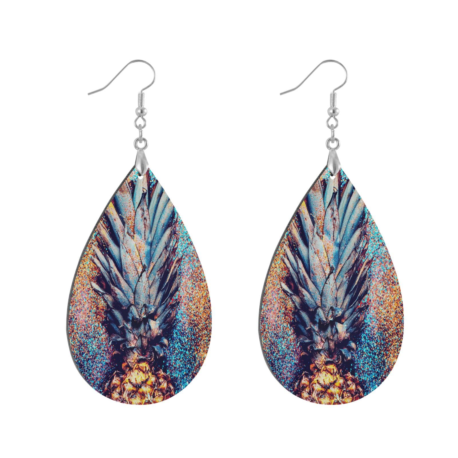 Watercolor Pineapple Teardrop Earrings - Lightweight Wooden Dangle Earrings for Women | Hand-Painted Statement Jewelry Gift | Perfect for Summer, Beach Vacations & Boho Fashion