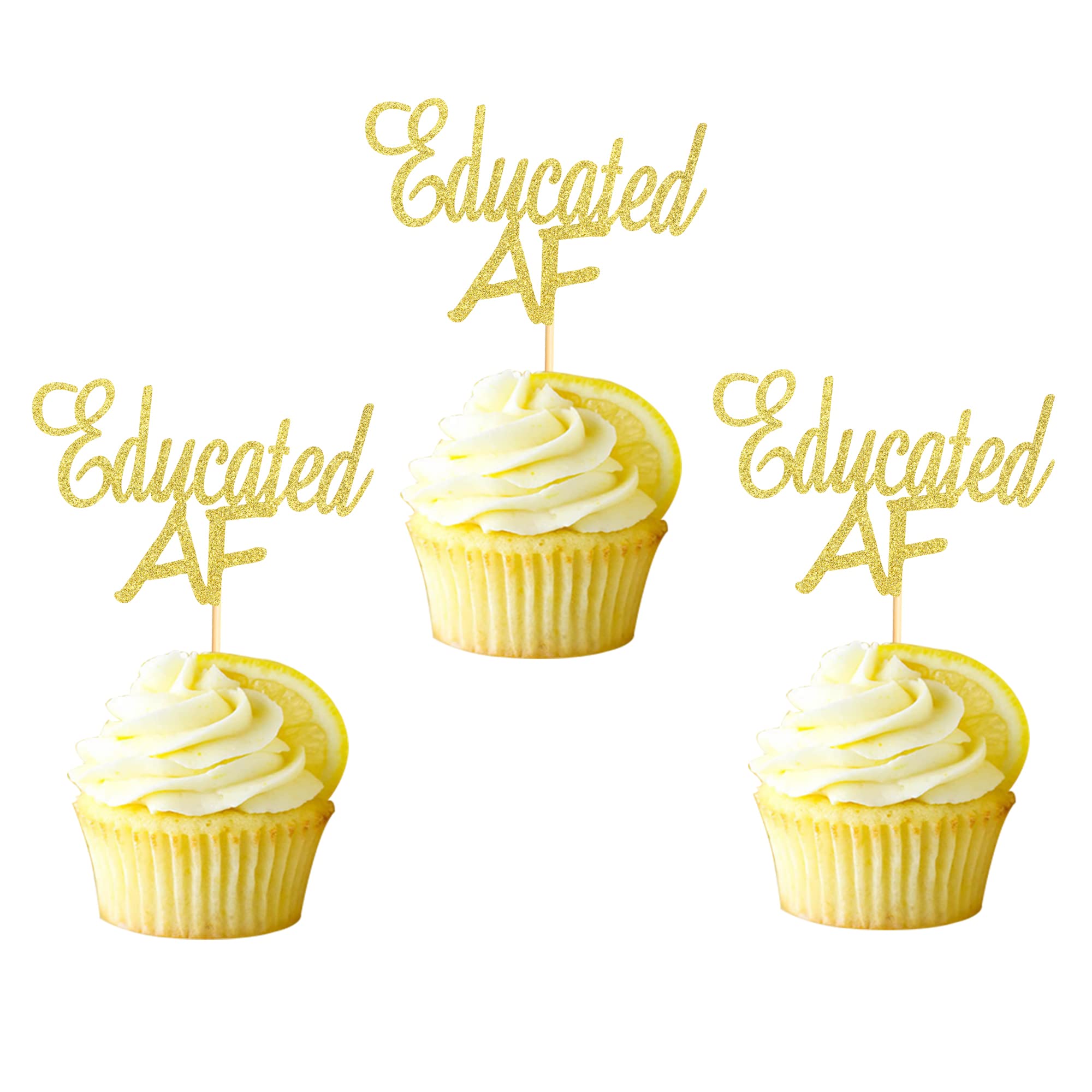 24pcs Graduation Cupcake Toppers 2025 - Gold Glitter Educated Cake Picks for Graduation Party Decorations | Perfect for Graduation Cakes, Cupcakes and Dessert Table Displays
