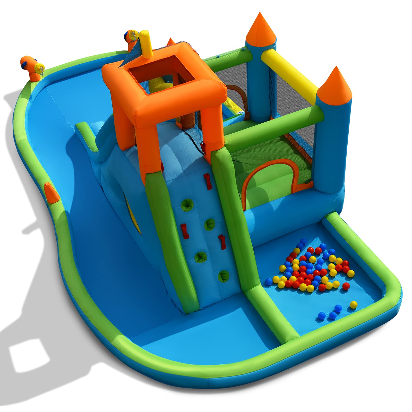 BOUNTECH Inflatable Kids Slide Bounce House with Ball Pit - Wet & Dry Combo Outdoor Playhouse for Backyard Parties, Hide & Seek Cave, Water Slides for Summer Fun - Perfect Birthday Gift for Toddlers & Children (Great for Backyards, Parks, and Indoor Play Areas)
