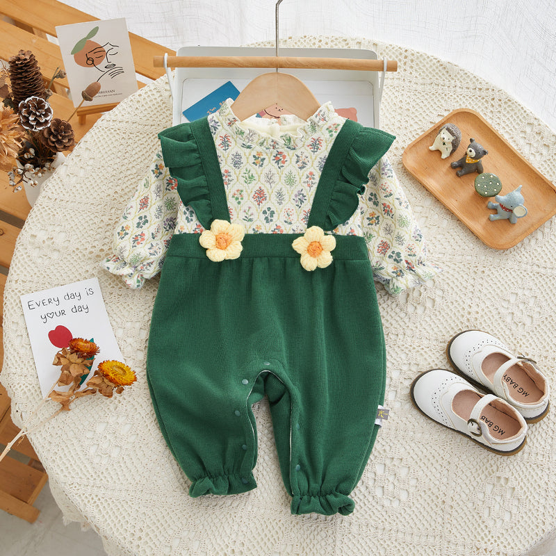 Floral Overalls for Baby - Thickened Winter Romper with Cute Floral Print - Perfect for Playdates, Outdoor Adventures & Photo Shoots