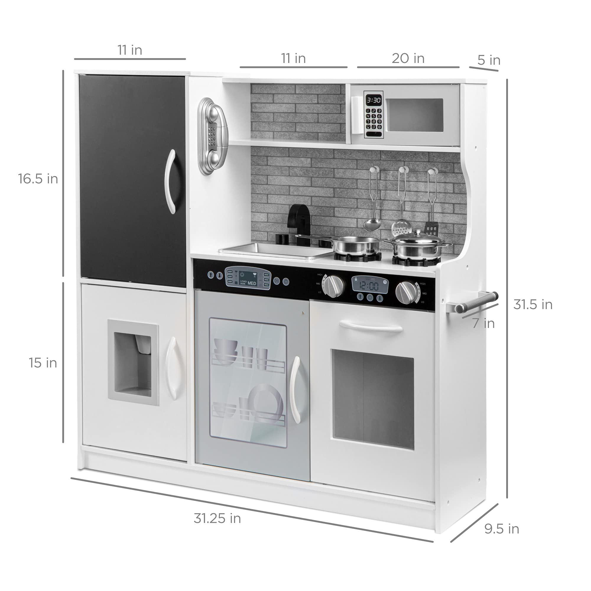 Best Wooden Pretend Play Kitchen Toy Set for Kids - Realistic Design with Telephone, Utensils, Oven, Microwave & Sink - White | Perfect for Imaginative Play, Role-Playing & Early Childhood Development