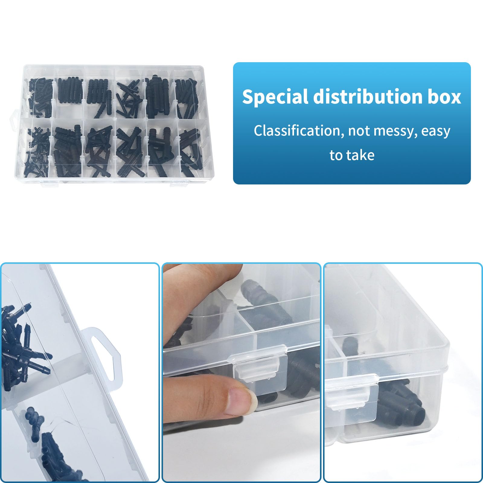 113-Piece Vacuum Fittings Assortment Kit - Black Nylon Vacuum Connectors with Heat Resistance up to 460°F (240°C) - Includes 12 Sizes of Tee Connectors for HVAC, Automotive & Industrial Applications