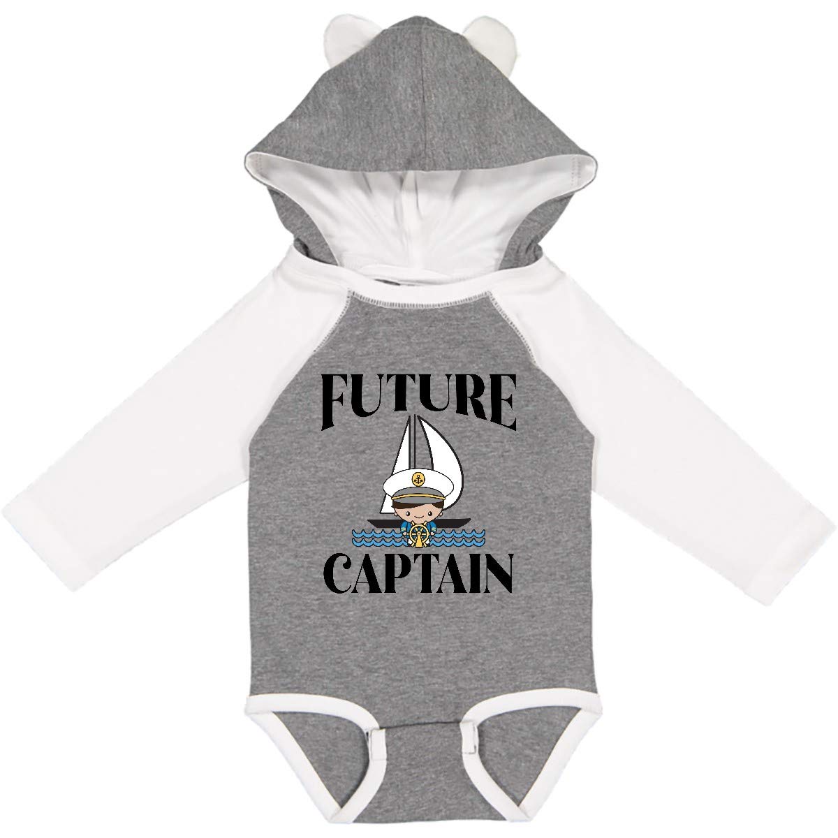 Inktastic Adorable Baby Boy Sailing Captain Outfit - Long Sleeve Creeper Romper for Newborns & Infants - Perfect for Nautical Theme Photoshoots, First Birthday Parties & Everyday Wear