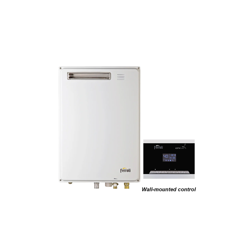 Ferroli GS 20 OE BIP TG (I) Outdoor Gas Water Heater with Preheat - High Efficiency Tankless Design for Patio, Pool & Outdoor Showers