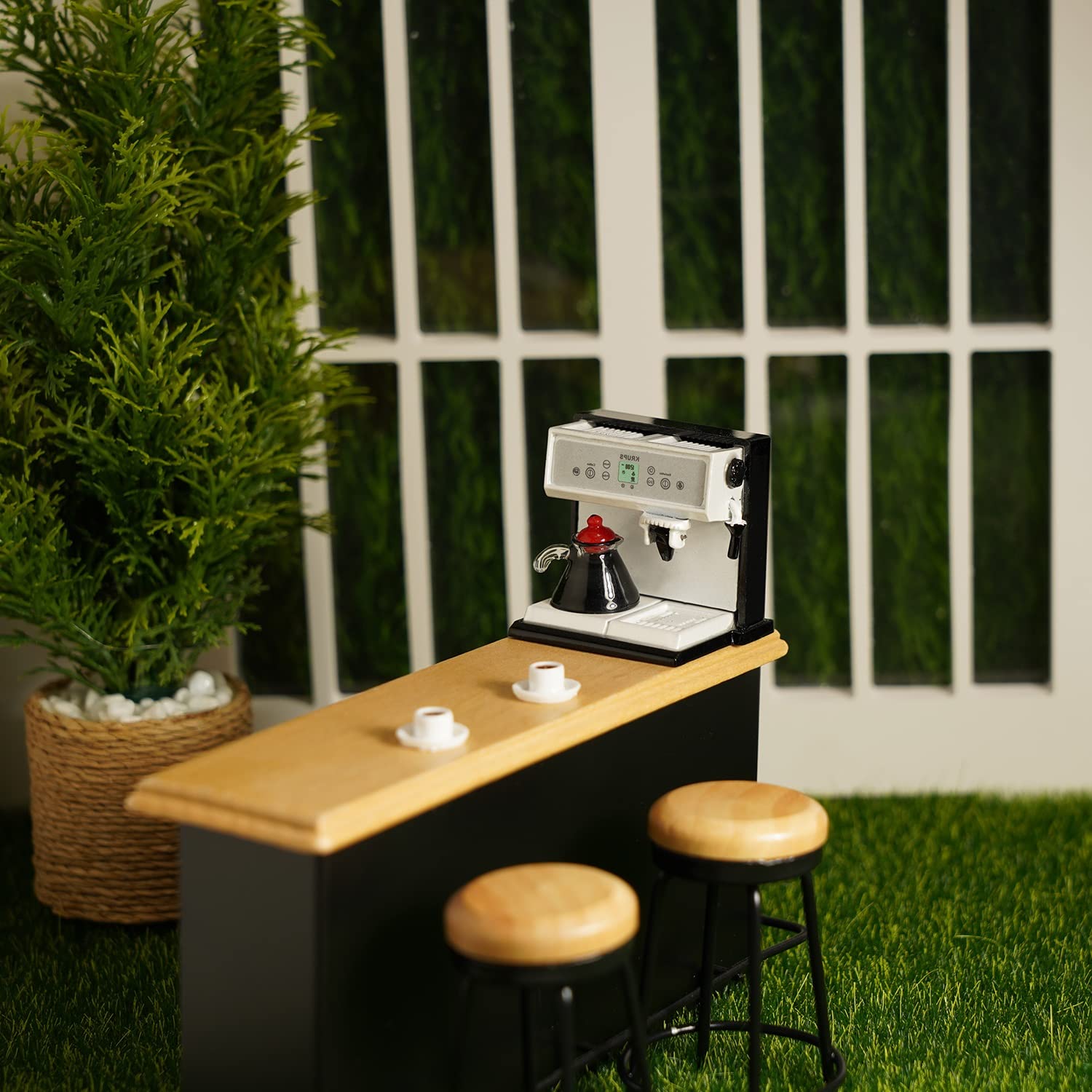 1:12 Miniature Coffee Maker with Pot & 2 Cups Set - Black Dollhouse Accessories for Miniature Room Scenes, Artificial House Decor, Perfect for DIY Crafts and Collectible Displays